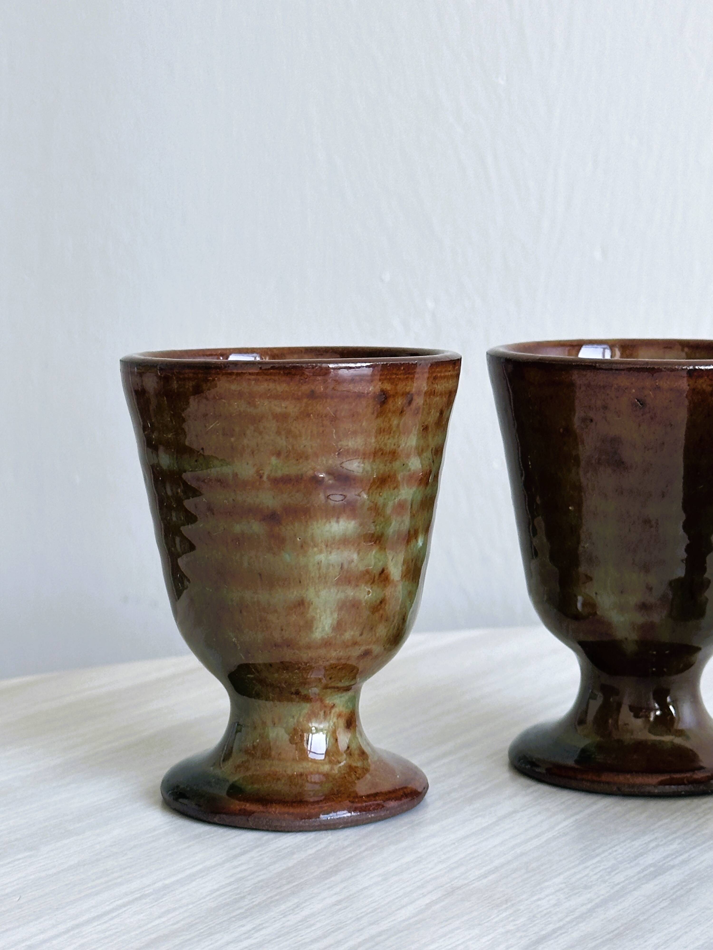 Set of 3 small enamelled ceramic mugs