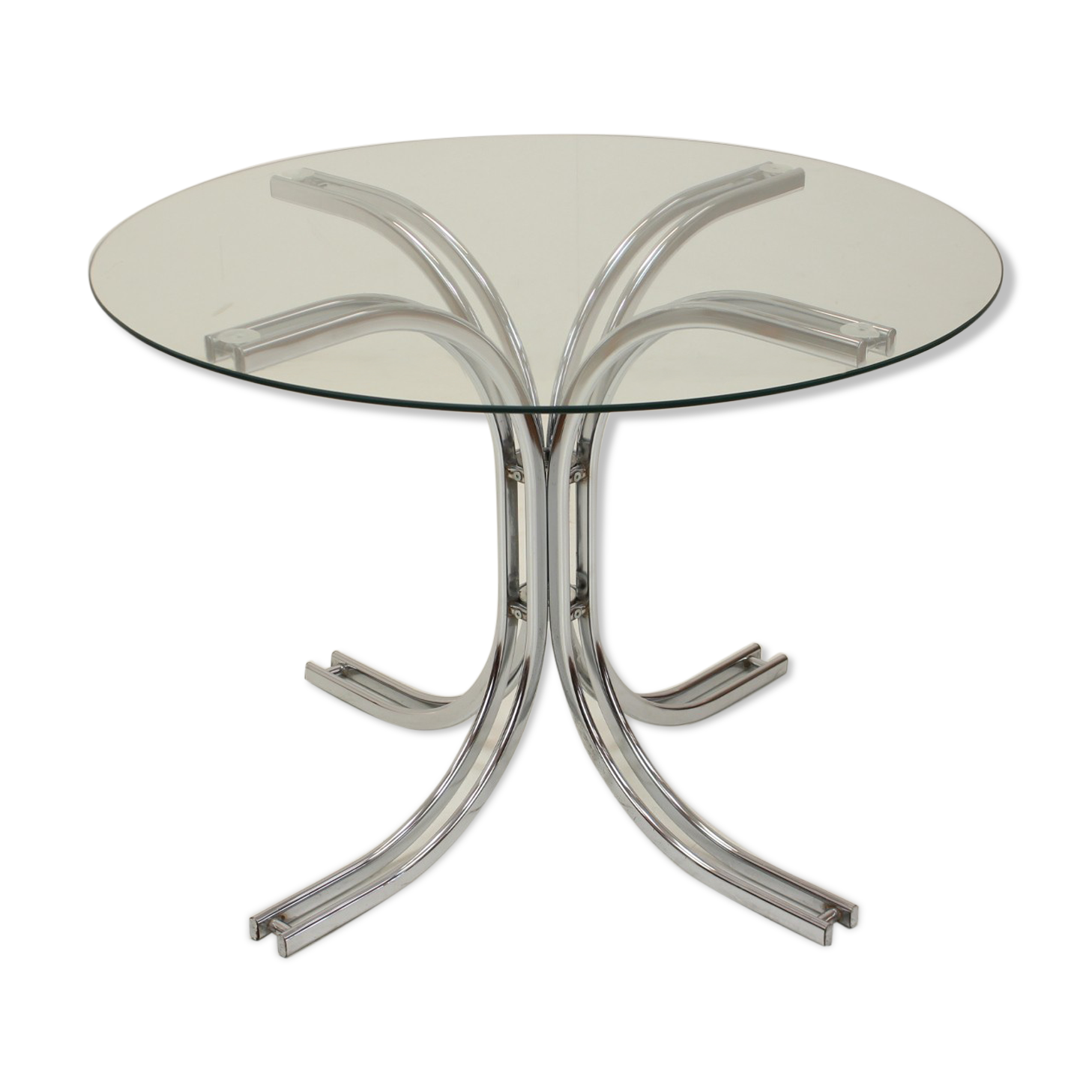 Round dining table chrome and glass / italy, 1980s