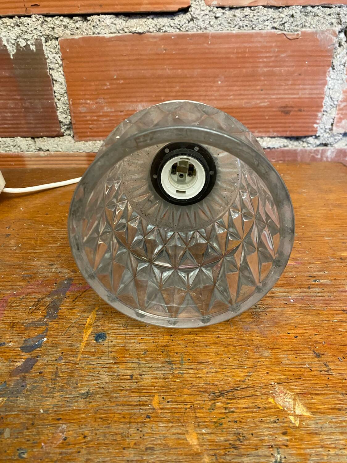 Antique Pendant Light Molded Glass 70s Vintage