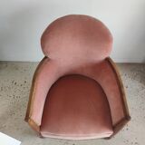 Armchair art deco pink velvet trim