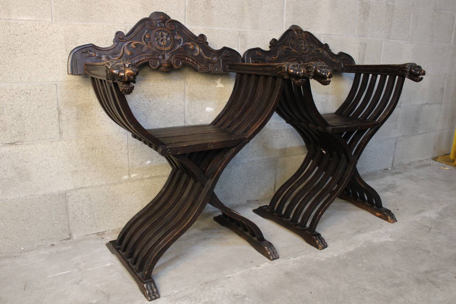 Pair of Antique savonarola folding chairs