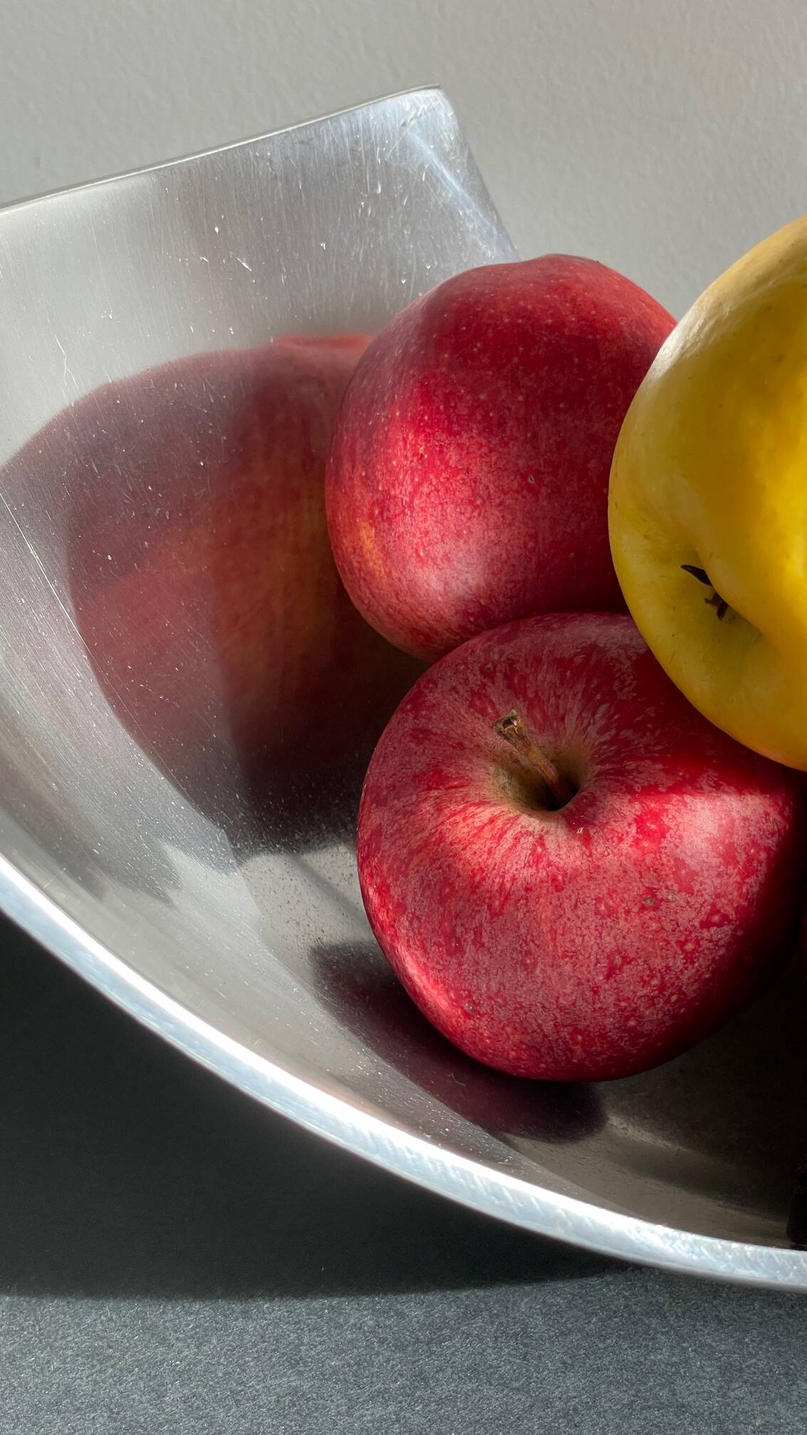 Vintage polished metal fruit bowl