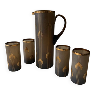 1930s brown and gold orangeade set