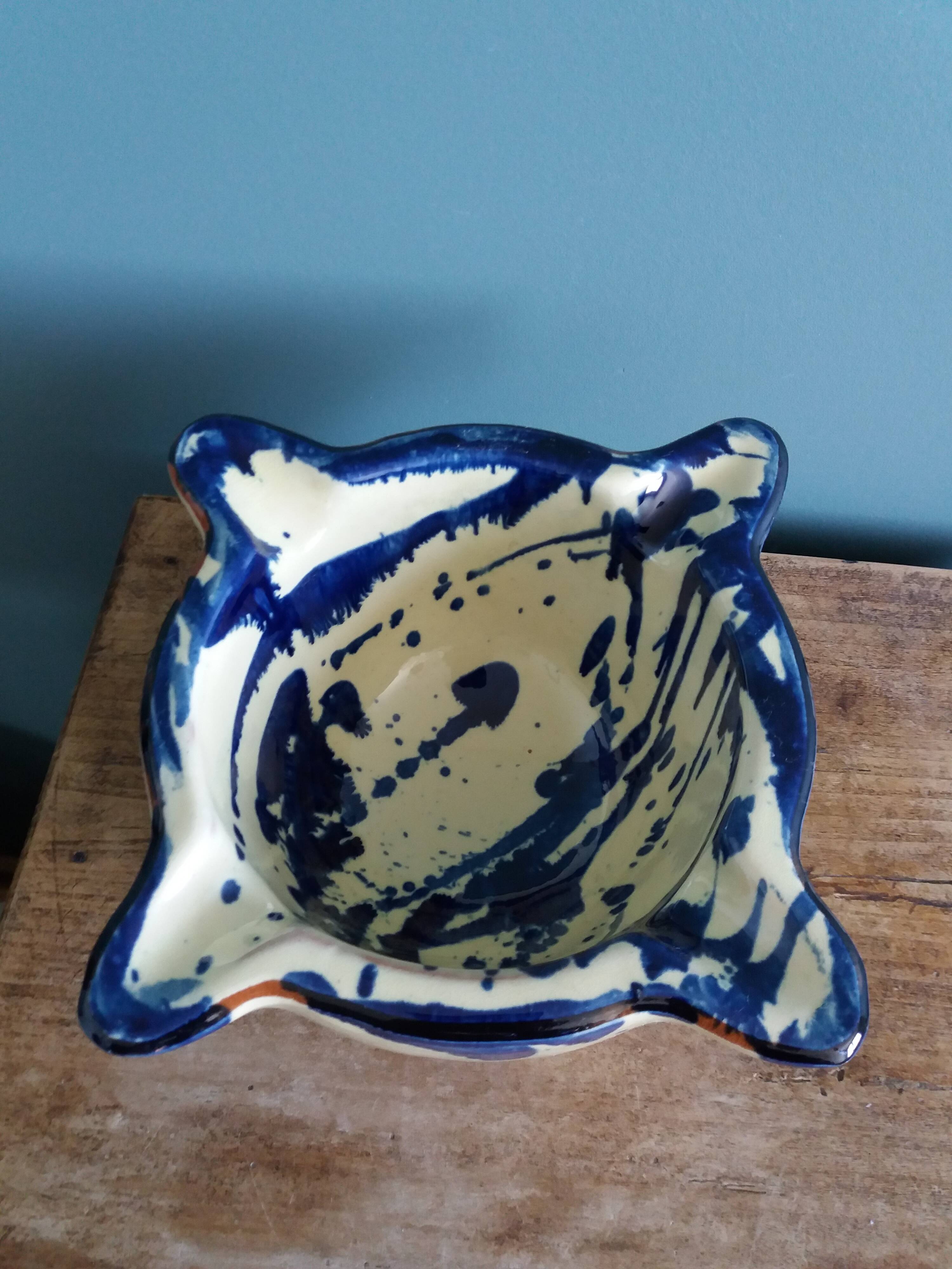 Glazed terracotta mortar and wooden pestle