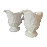 DUO OF SAUCERS OR JUGS IN WHITE OPALINE PORTIEUX TABLEWARE
