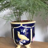 Antique earthenware flowerpot with bird decoration - circa 1900