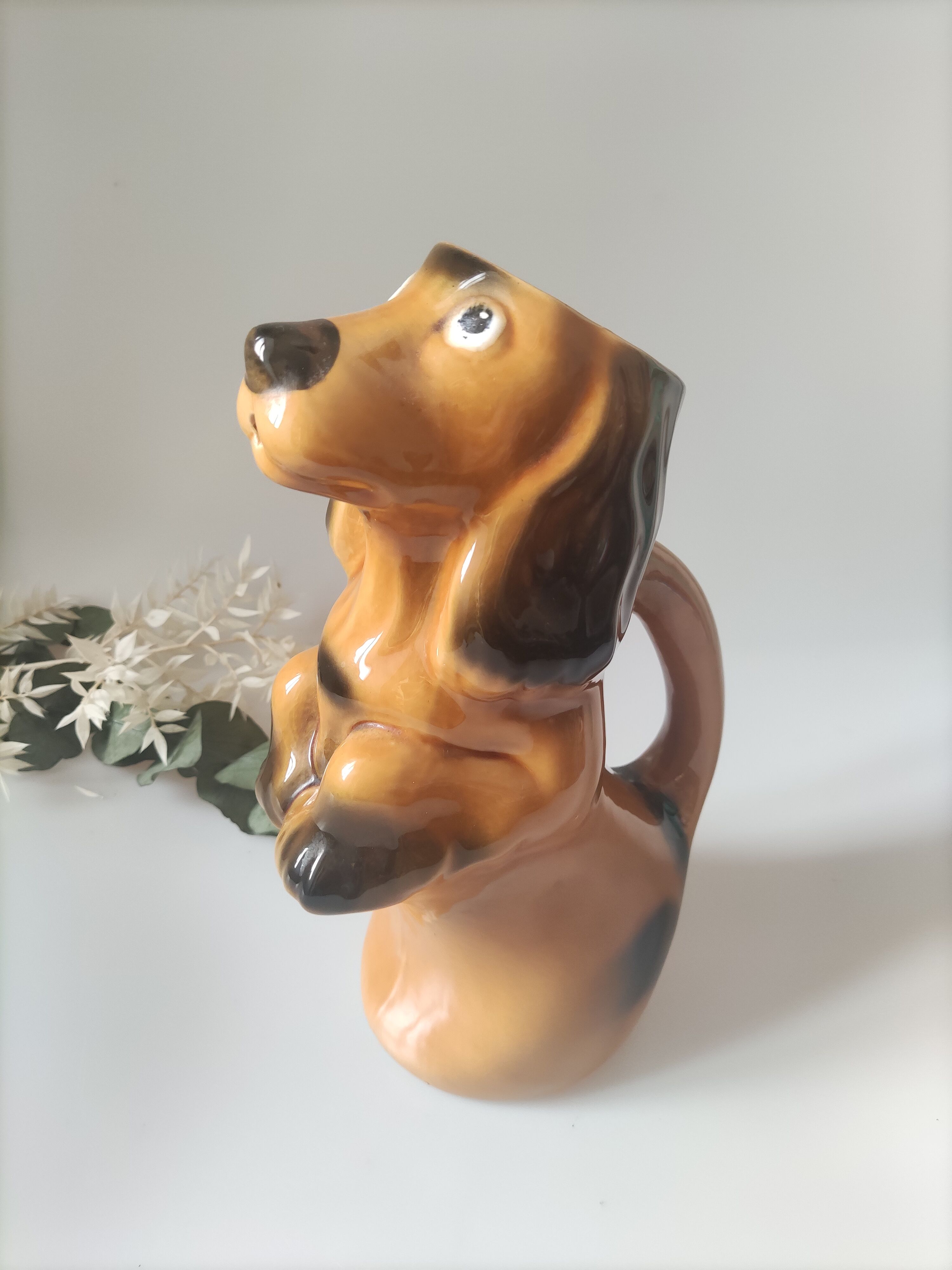 Pitcher ceramic carafe vintage dog