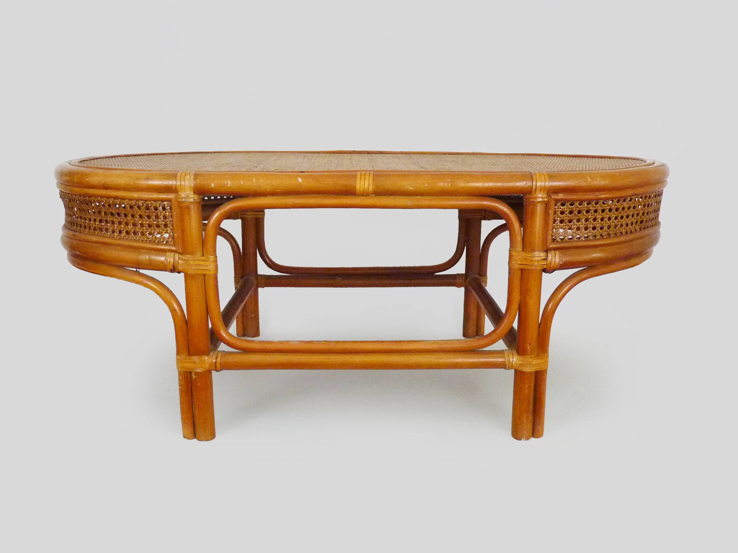 Vintage rattan and wicker coffee table, rattan end table, rattan coffee table.