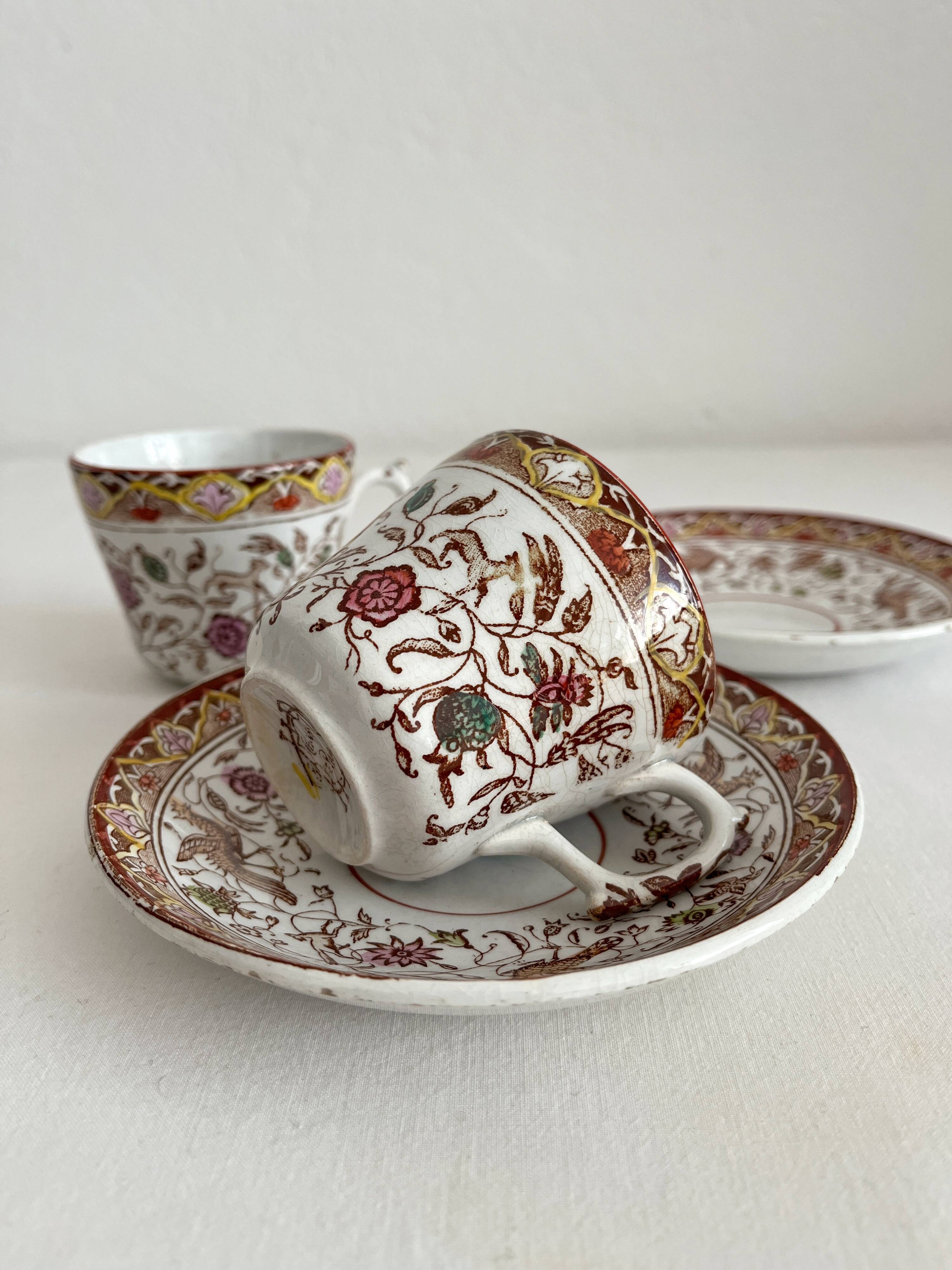 2 polychrome ironstone coffee cups Choisy le Roi