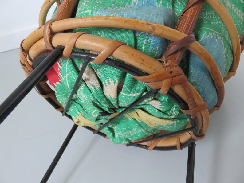 60s 70s rattan tripod worker