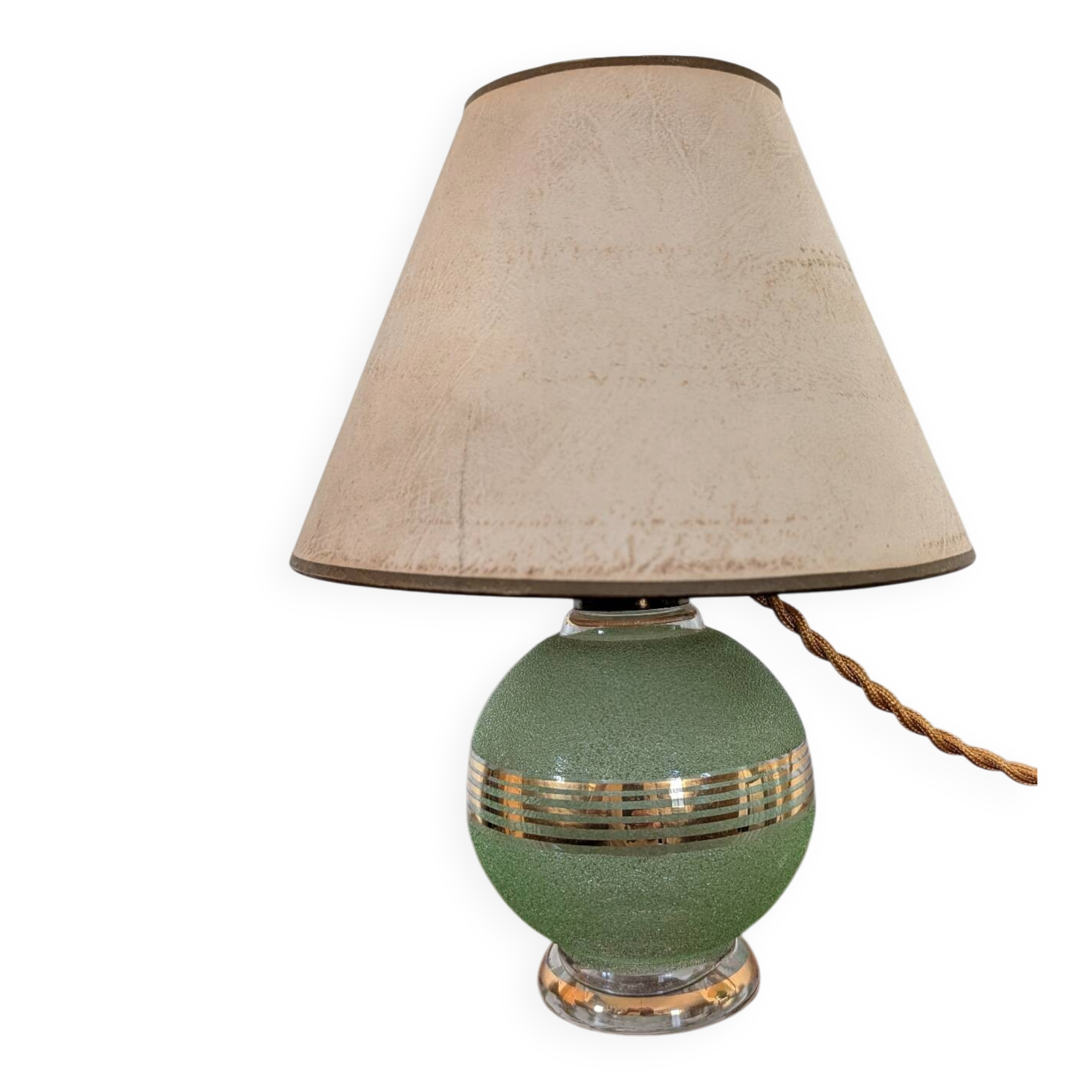 Lampe de table en verre granité vert