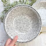 2 Italian earthenware soup plates with black and white speckling