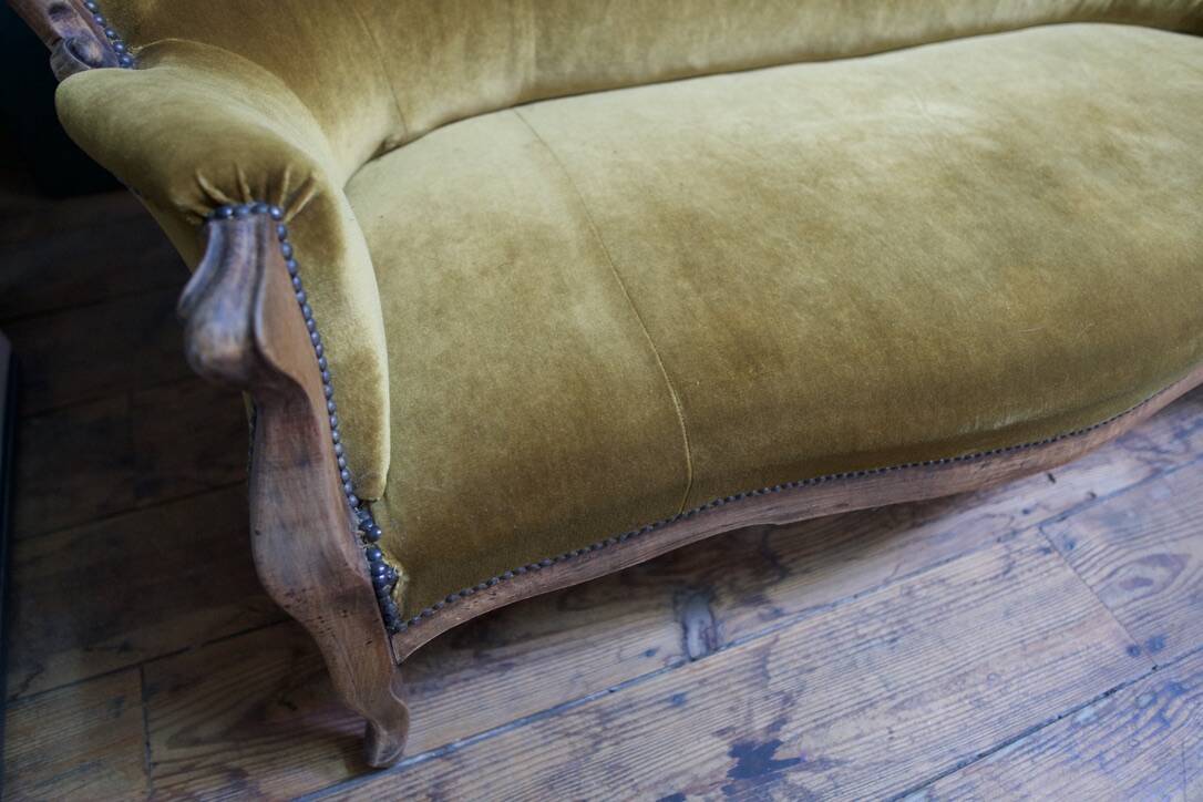 Louis-Philippe 3-seater velvet sofa - 19th century