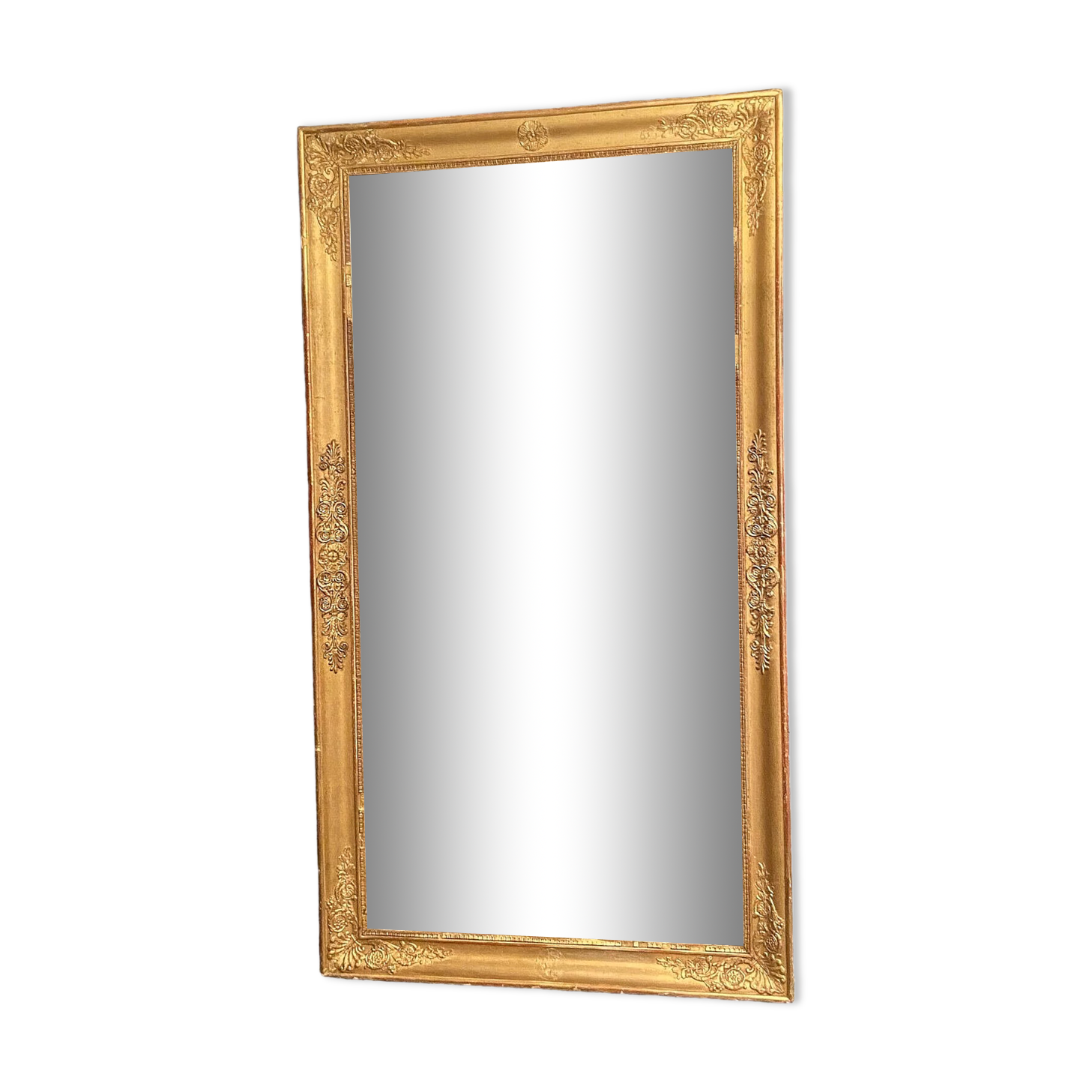 Large mirror fireplace mirror in wood and gilded stucco XIX Restoration