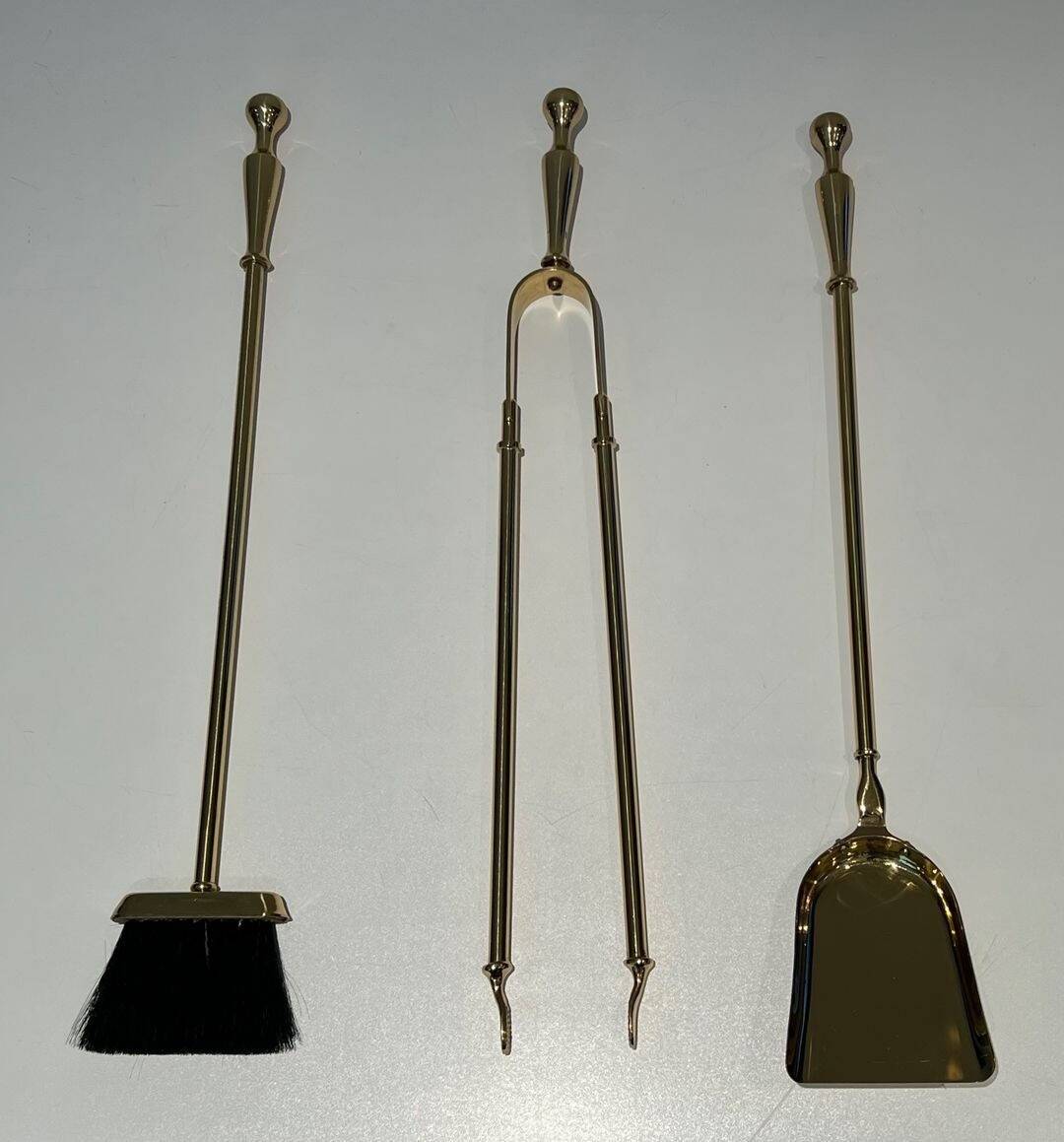 Neoclassical Fire Necessary in Polished Brass on Columnar Base Support