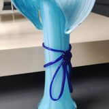 Large Murano Vase Floral Design, Opaline. Relief Ribbon Bow Decor