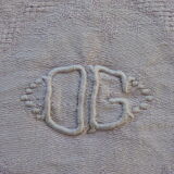 6 rectangular towels, damask cotton, Lilas tint and monogrammed OG, art deco