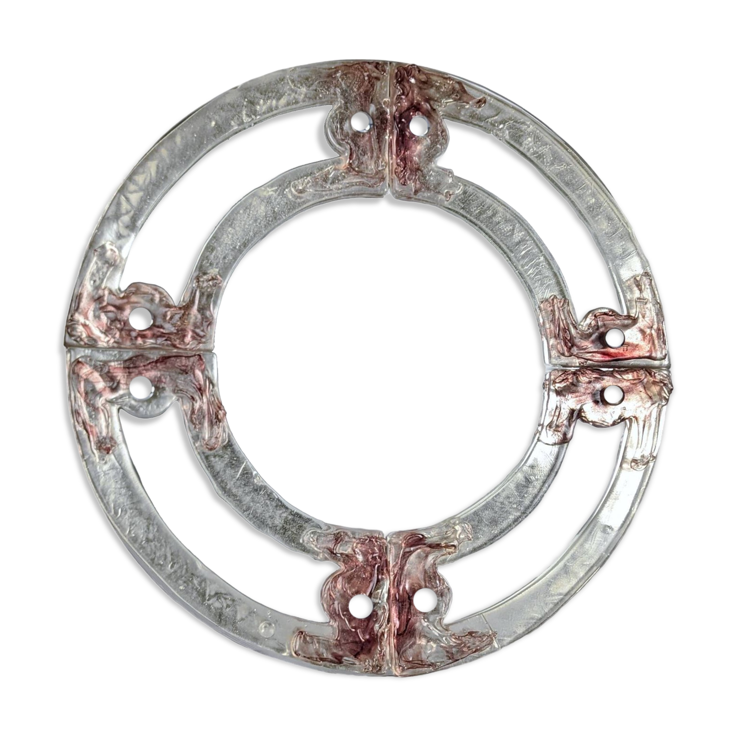 Venetian round mirror in pink and purple murano glass 1960s