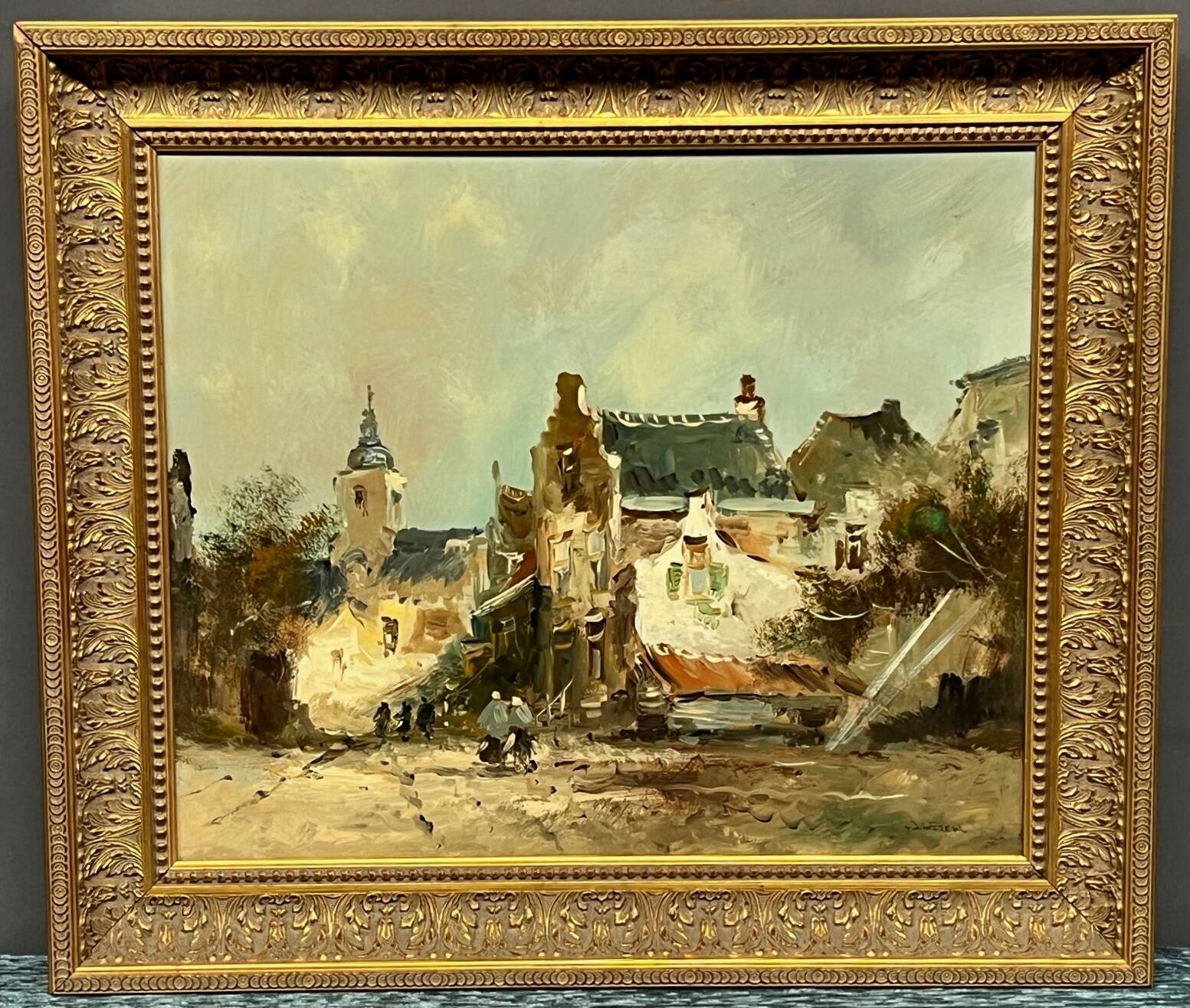 P. van Dinteren "Old Town". Oil on wood panel.