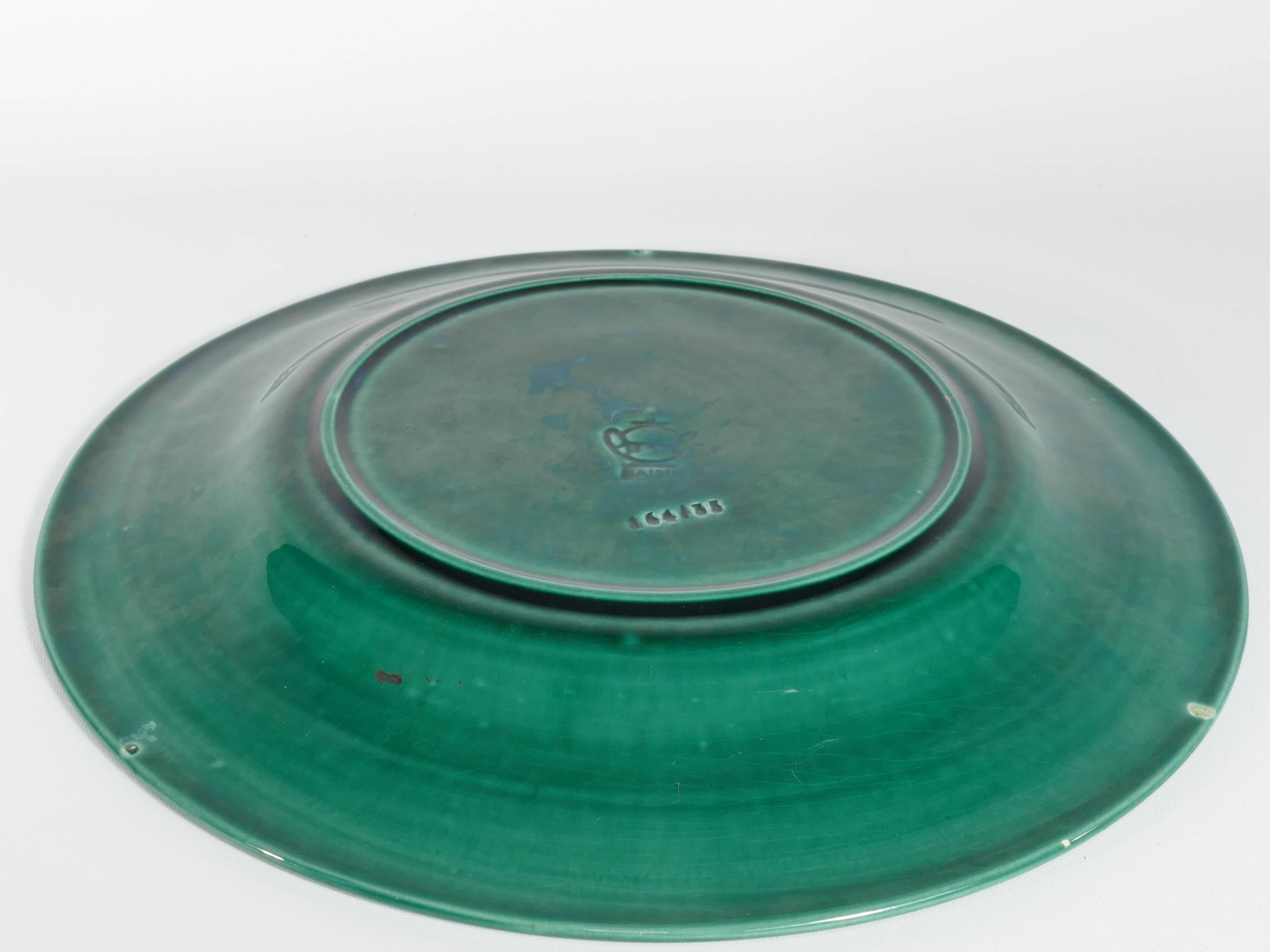 Large Scandinavian Modern Green Plate, Arol Ceramic, Halden Norway, 1950s