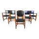 Vintage Spanish leather and wood dining chairs, set of 6 - 1970s
