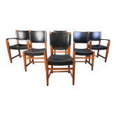 Chaises de salle à manger vintage en cuir et bois espagnol, ensemble de 6 - années 1970