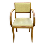 Curved wood and yellow leather bridge office chair