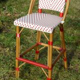 Vintage red and white rattan back bar stool 1970-80