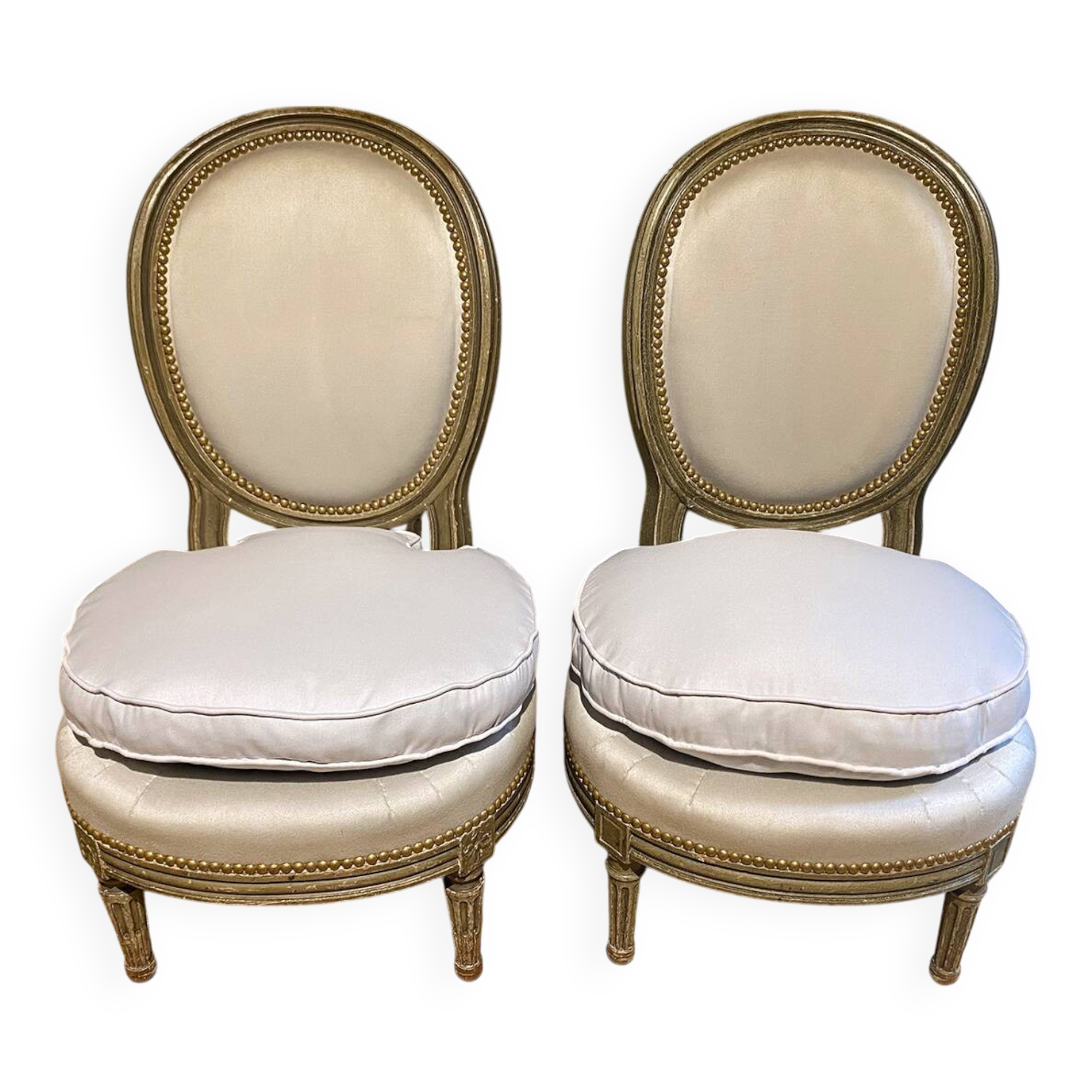 Pair of Louis XVI style armchairs with medallion backs, circa 1900