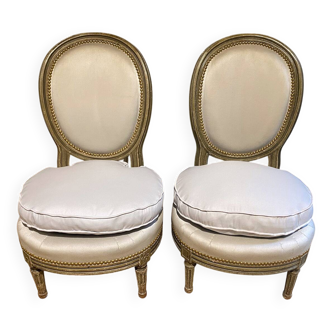 Pair of Louis XVI style armchairs with medallion backs, circa 1900