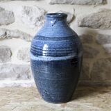 Enameled stoneware vase signed