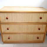 Rotin commodity 3 vintage drawers