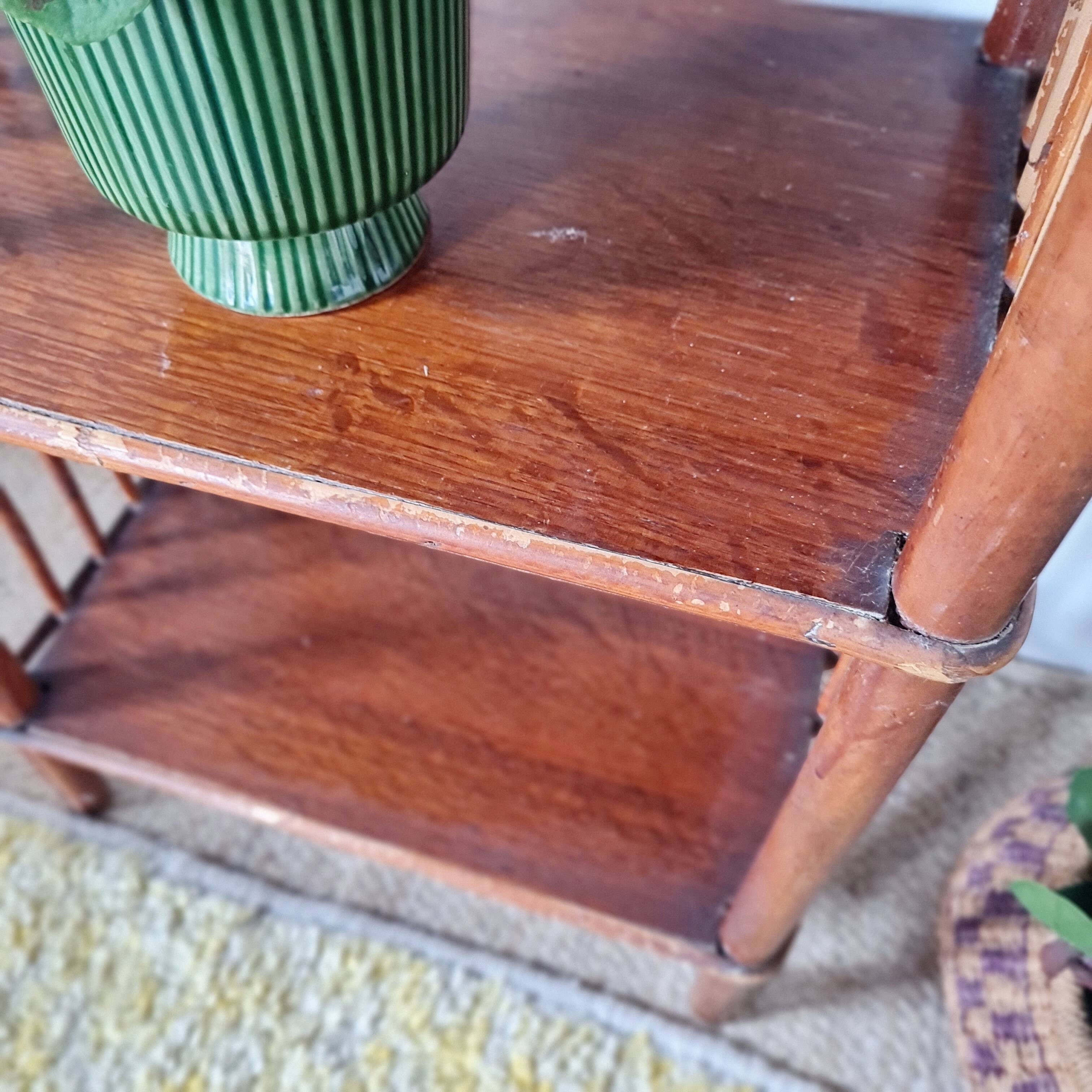 Etagère ancienne - bibliothèque rotin bois patinée