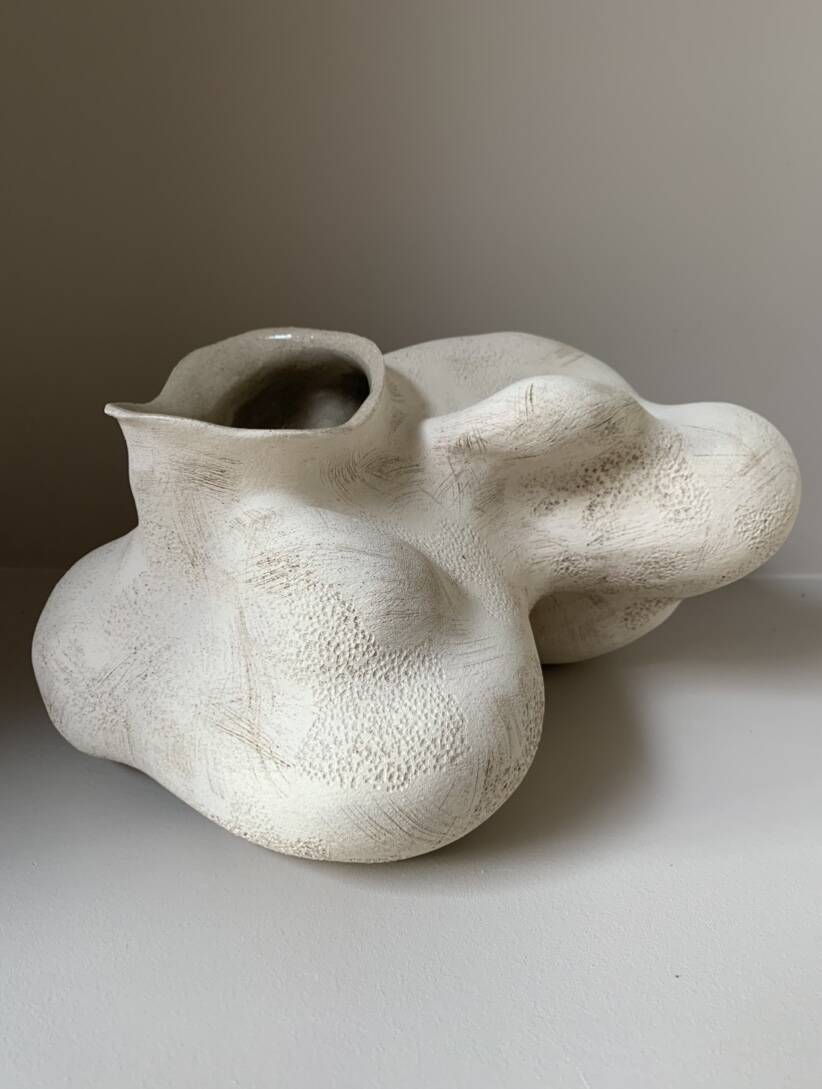 White stoneware vase organic shape