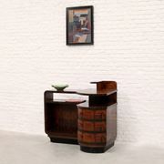 Italian rationalist walnut sideboard with red Bakelite handles, circa 1930