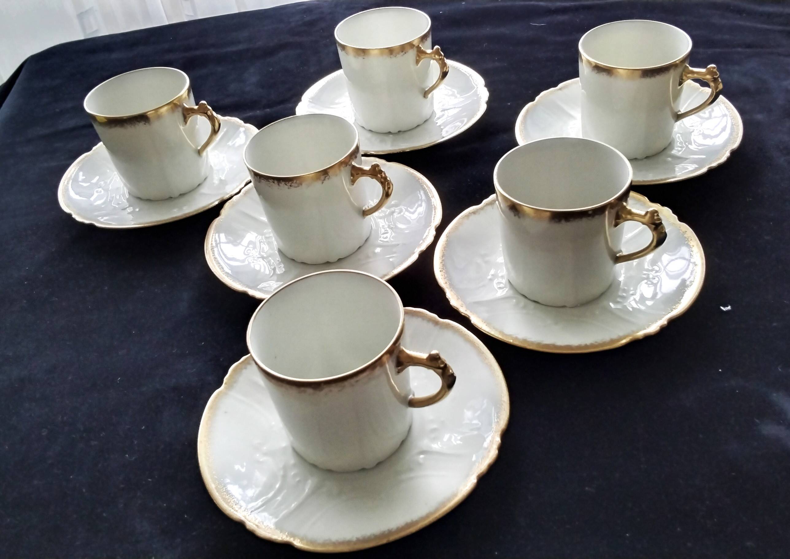6 antique coffee cups in Limoges porcelain