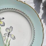 6 vintage white and green porcelain dinner plates Iris Moulin des Loups "Sargosse" 1950s