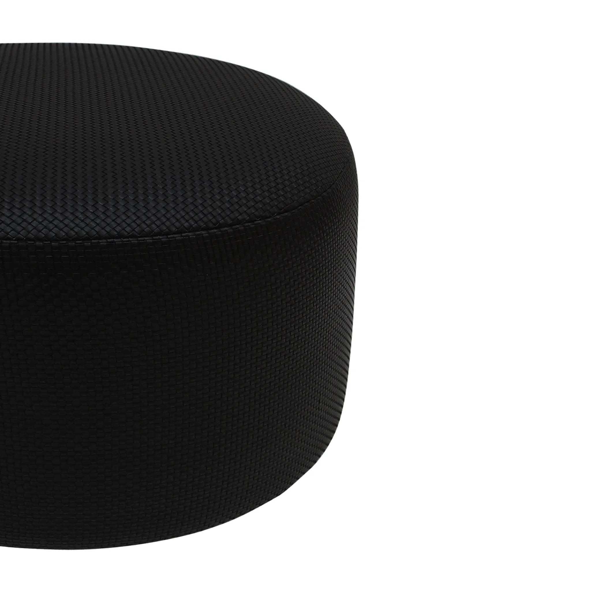 Contemporary Upholstered In Black Braided Lambskin Circular Pouff