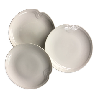 3 white porcelain dessert or serving plates