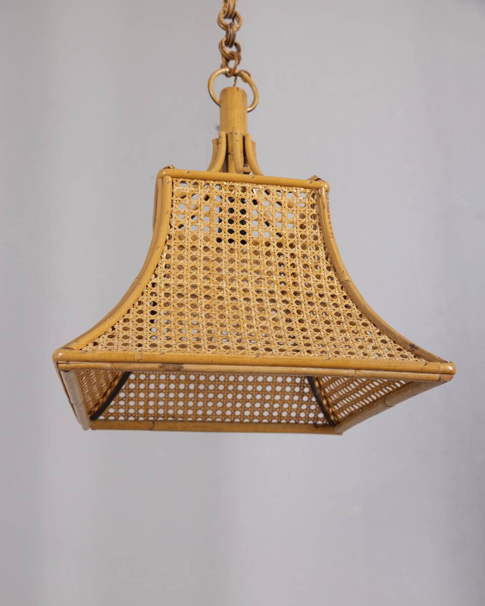 Vintage 1960s Bamboo and Straw Pendant Lamp, Italian Design