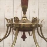 Brass and red plexiglass chandelier