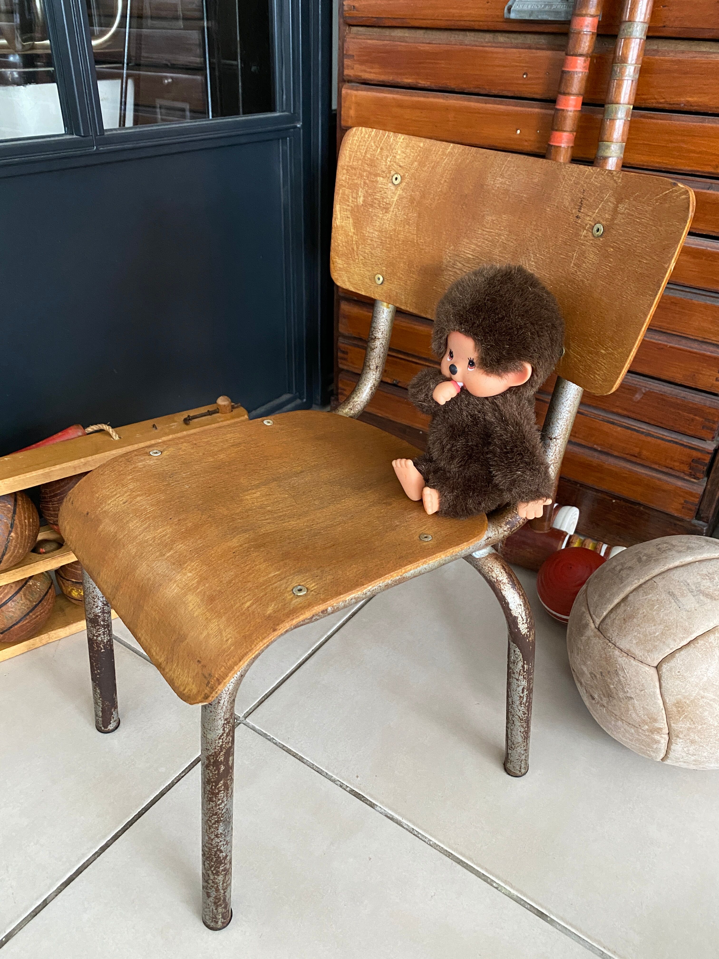 Old children's school chair wood and metal