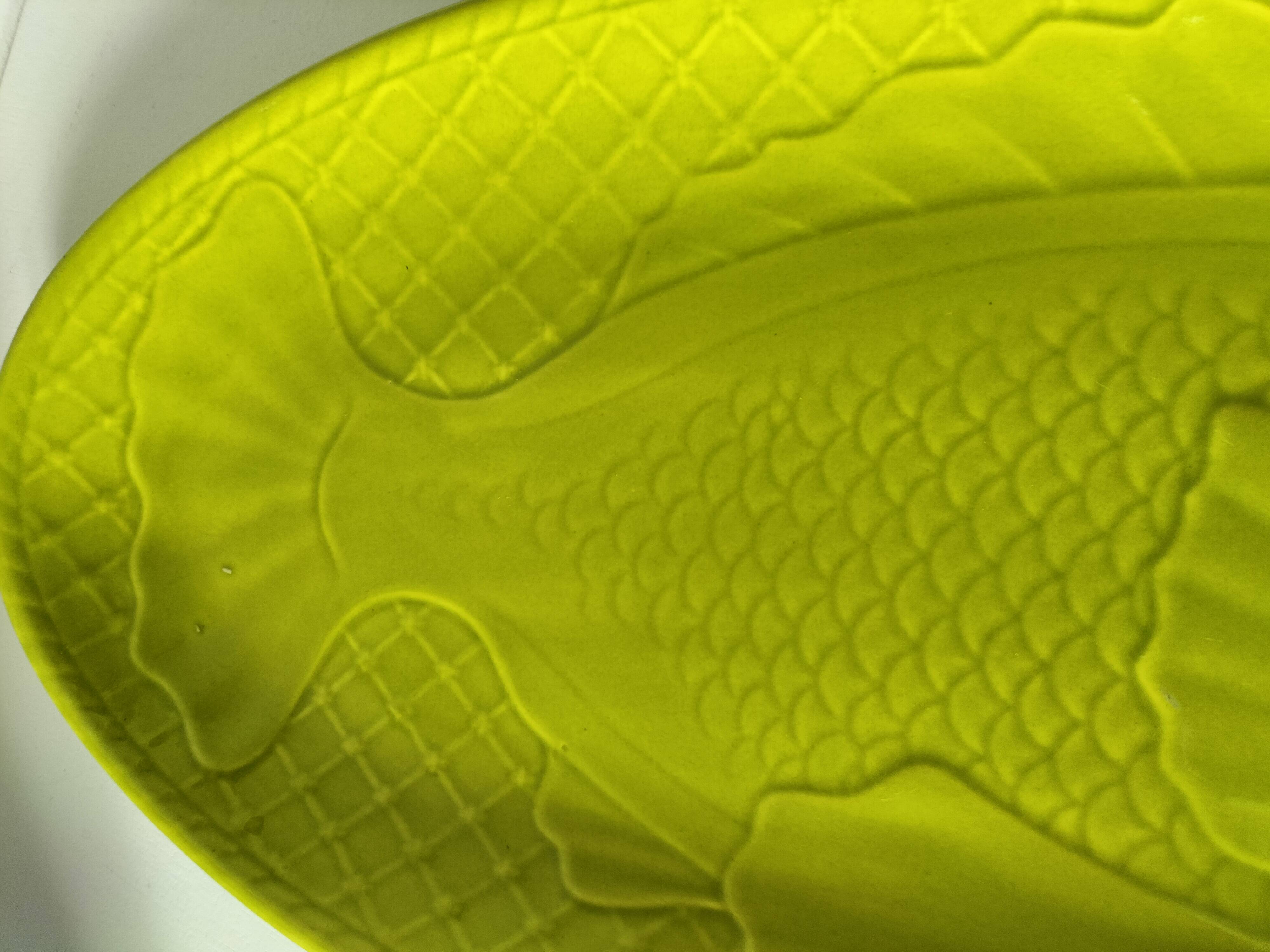 Vintage green relief fish dish Gien