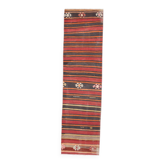 Tapis Kilim 3x10 Rouge Brun 80x303Cm