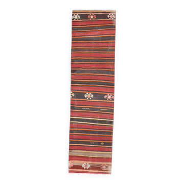 Tapis Kilim 3x10 Rouge Brun 80x303Cm