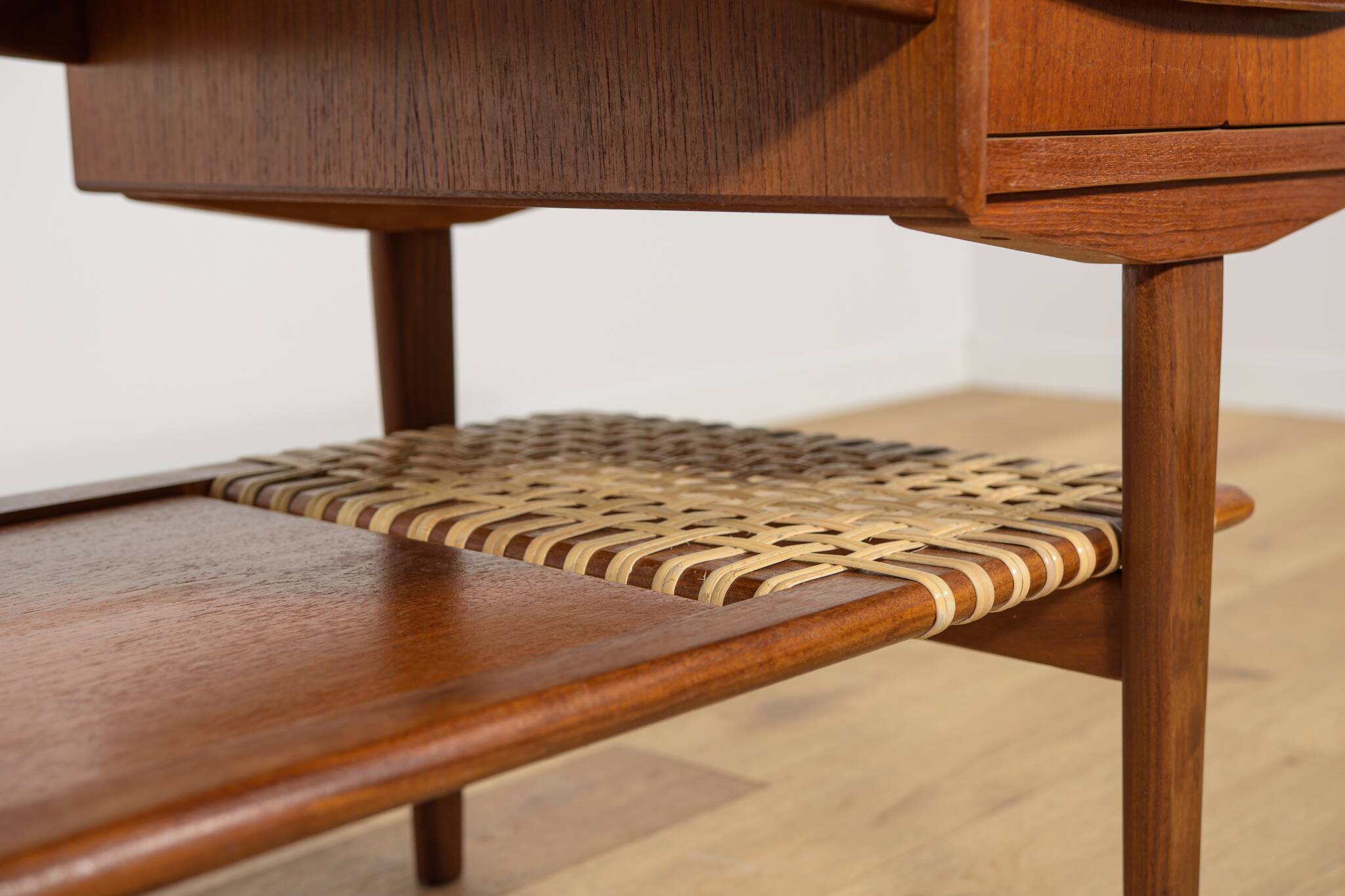 Mid-Century Teak & Rattan Coffee Table, Denmark, 1960s