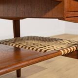 Table basse en teck et rotin du milieu du siècle, Danemark, années 1960