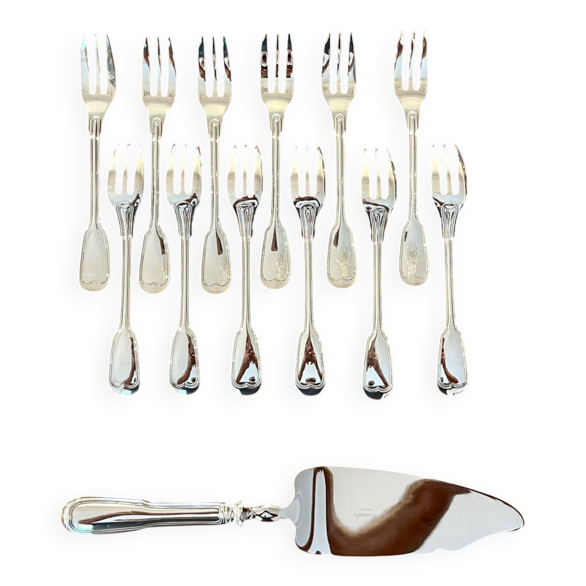 Christofle Chinon 12 cake forks and 1 pie server new condition