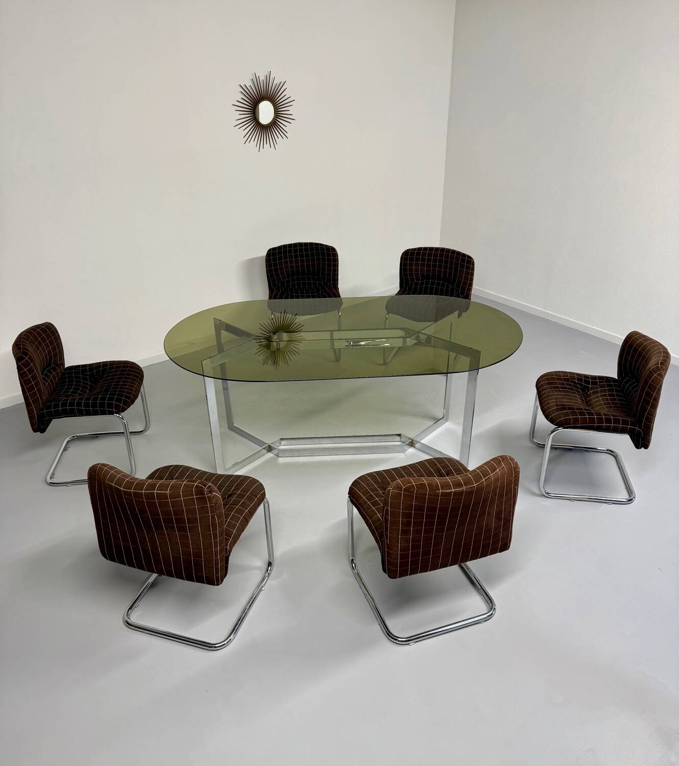 Vintage chrome and smoked glass table, 70s design, Paul Legeard DOM