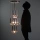 Vintage Italian chandelier, chrome-plated metal and glass design, original